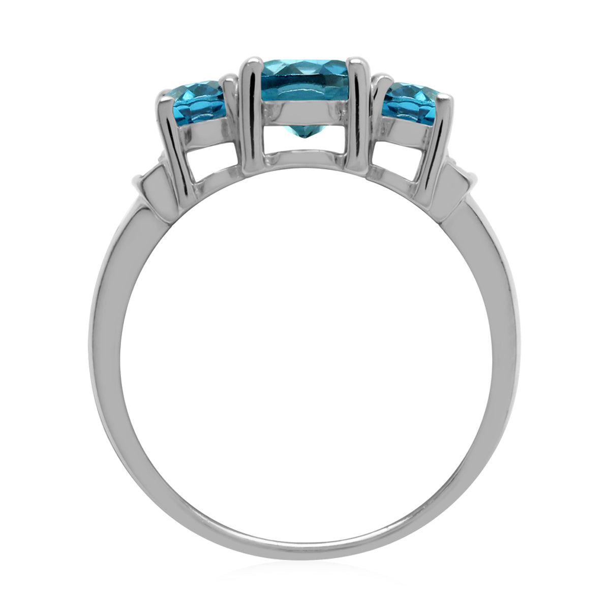 2.6ct. 3 Stone Genuine Oval Shape London Blue Topaz White Gold Plated 925 Sterling Silver Ring - Silvershake-store