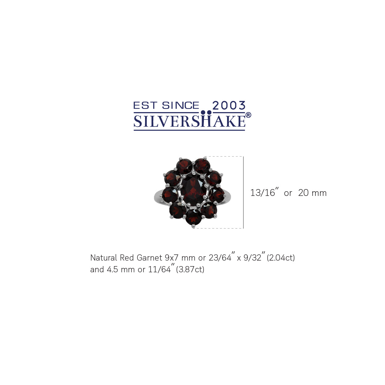 5.91ct. Natural Garnet White Gold Plated 925 Sterling Silver Flower Cluster - Silvershake-store