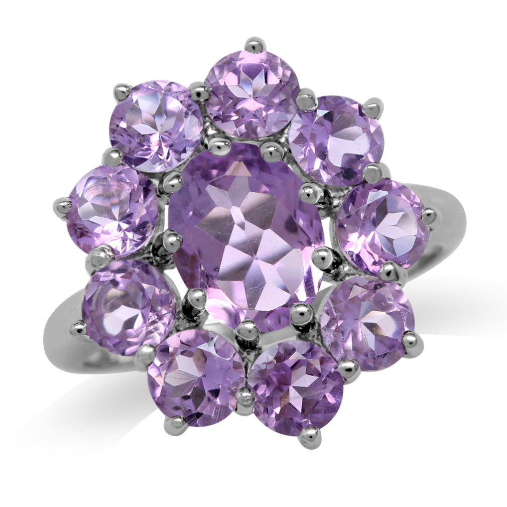 4.88ct. Natural Amethyst 925 Sterling Silver Flower Cluste - Silvershake-store