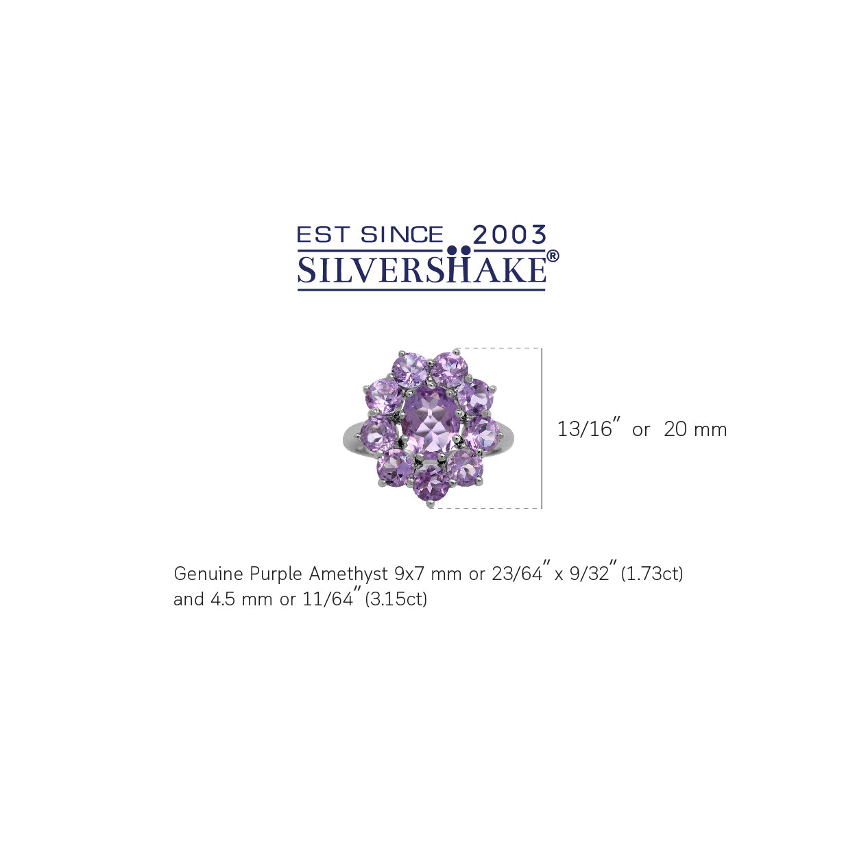 4.88ct. Natural Amethyst 925 Sterling Silver Flower Cluste - Silvershake-store