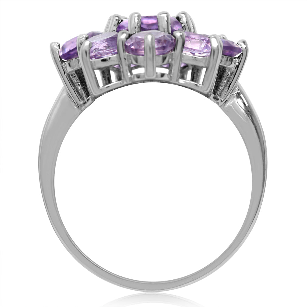 4.88ct. Natural Amethyst 925 Sterling Silver Flower Cluste - Silvershake-store