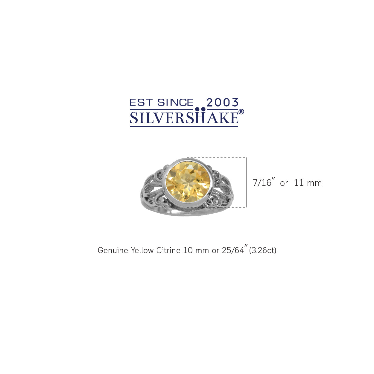 3.26 CTW 10MM Natural Round Shape Citrine White Gold Plated 925 Sterling Silver Scroll / Filigree Solitaire Ring November Gemstone Birthstone - Silvershake-store
