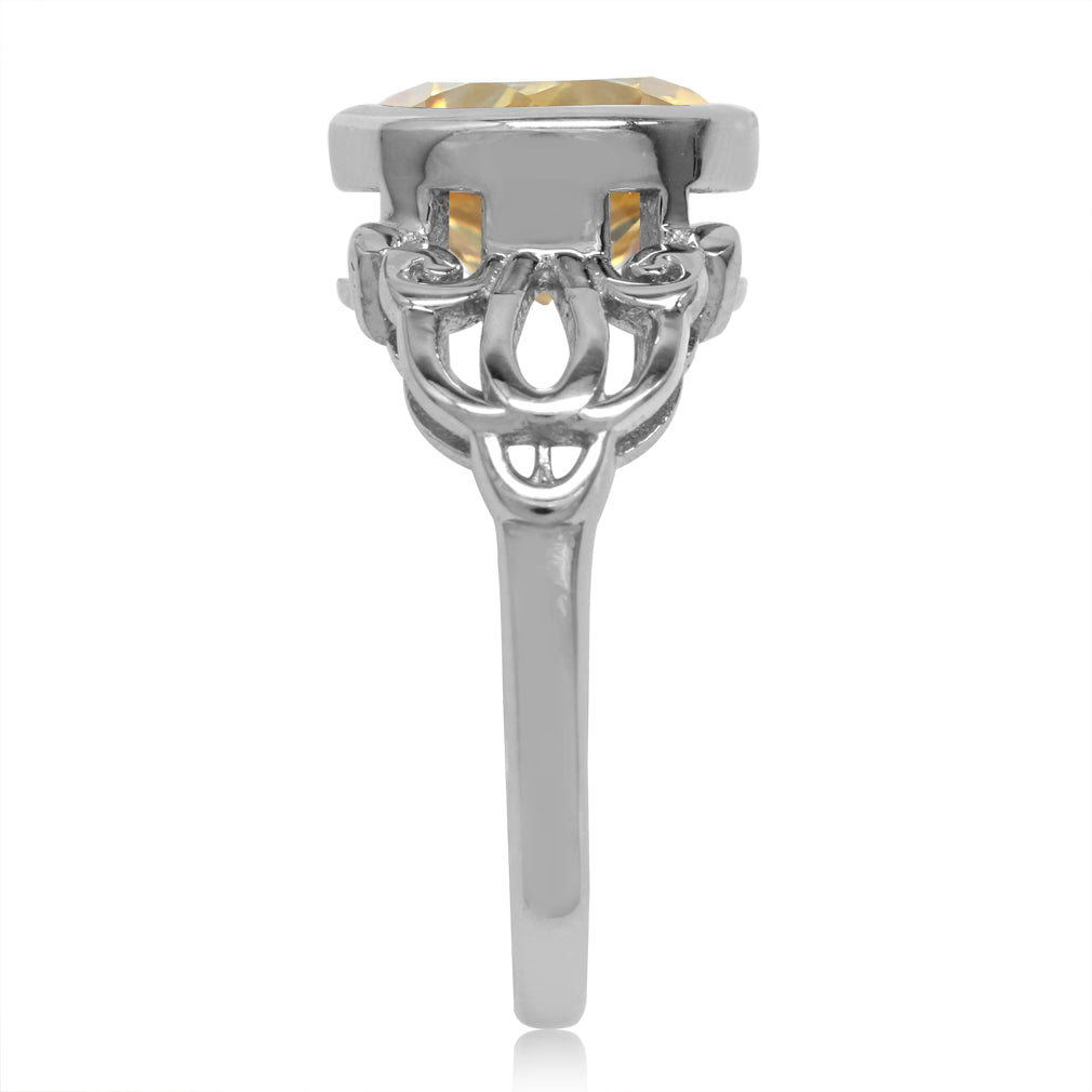 3.26 CTW 10MM Natural Round Shape Citrine White Gold Plated 925 Sterling Silver Scroll / Filigree Solitaire Ring November Gemstone Birthstone - Silvershake-store