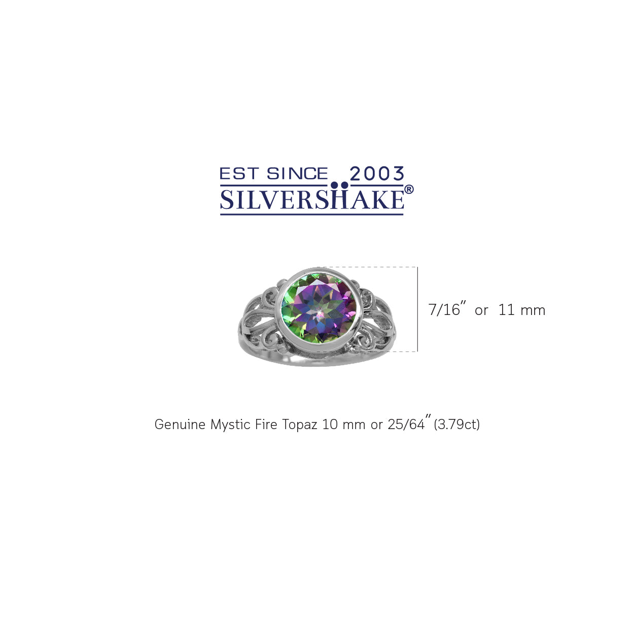 3.79ct. 10mm Round Shape Mystic Fire Topaz White Gold Plated 925 Sterling Silver Filigree Ring - Silvershake-store