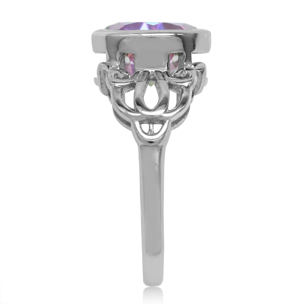 3.79ct. 10mm Round Shape Mystic Fire Topaz White Gold Plated 925 Sterling Silver Filigree Ring - Silvershake-store