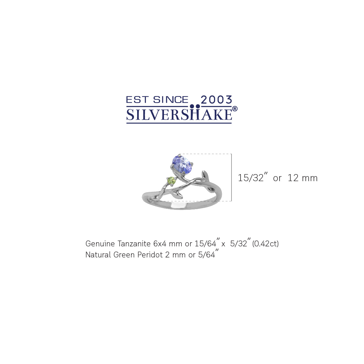 Petite Genuine Tanzanite and Peridot White Gold Plated 925 Sterling Silver Vine Leaf Ring - Silvershake-store
