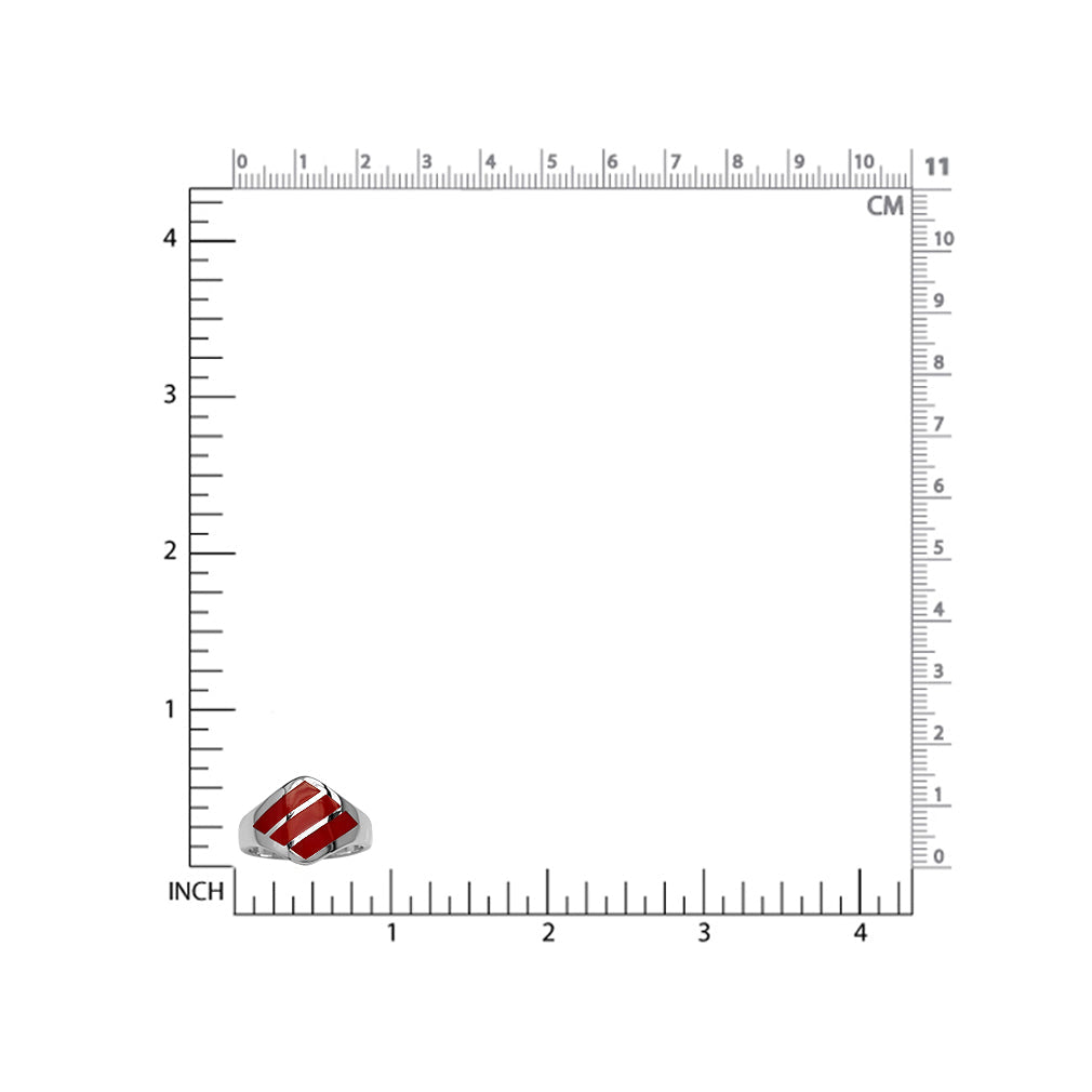 3 Stone Created Red Coral Inlay White Gold Plated 925 Sterling Silver Ring - Silvershake-store