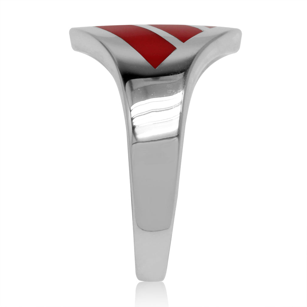 3 Stone Created Red Coral Inlay White Gold Plated 925 Sterling Silver Ring - Silvershake-store