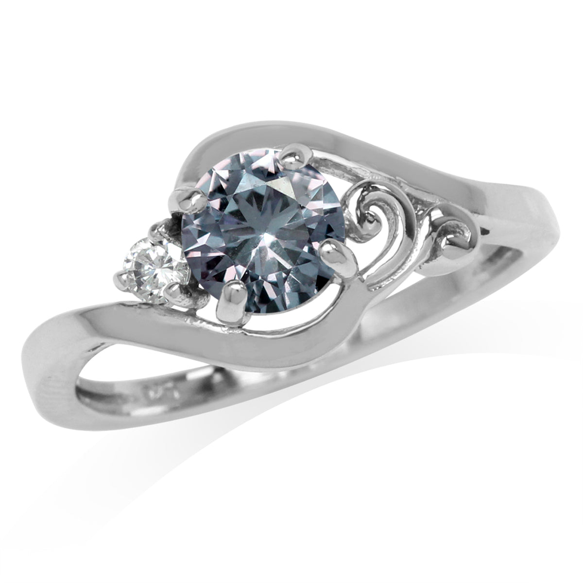 Simulated Color Change Alexandrite and White Cubic Zirconia 925 Sterling Silver Engagement Ring - Silvershake-store