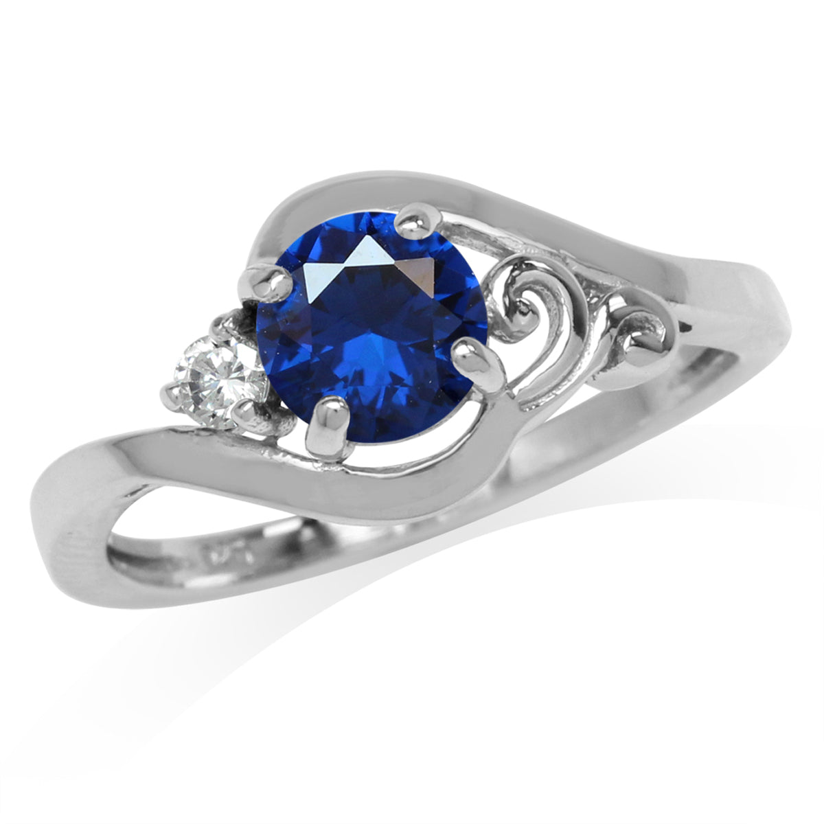 Created Sapphire Blue and White Cubic Zirconia Gold Plated 925 Sterling Silver Engagement Ring - Silvershake-store