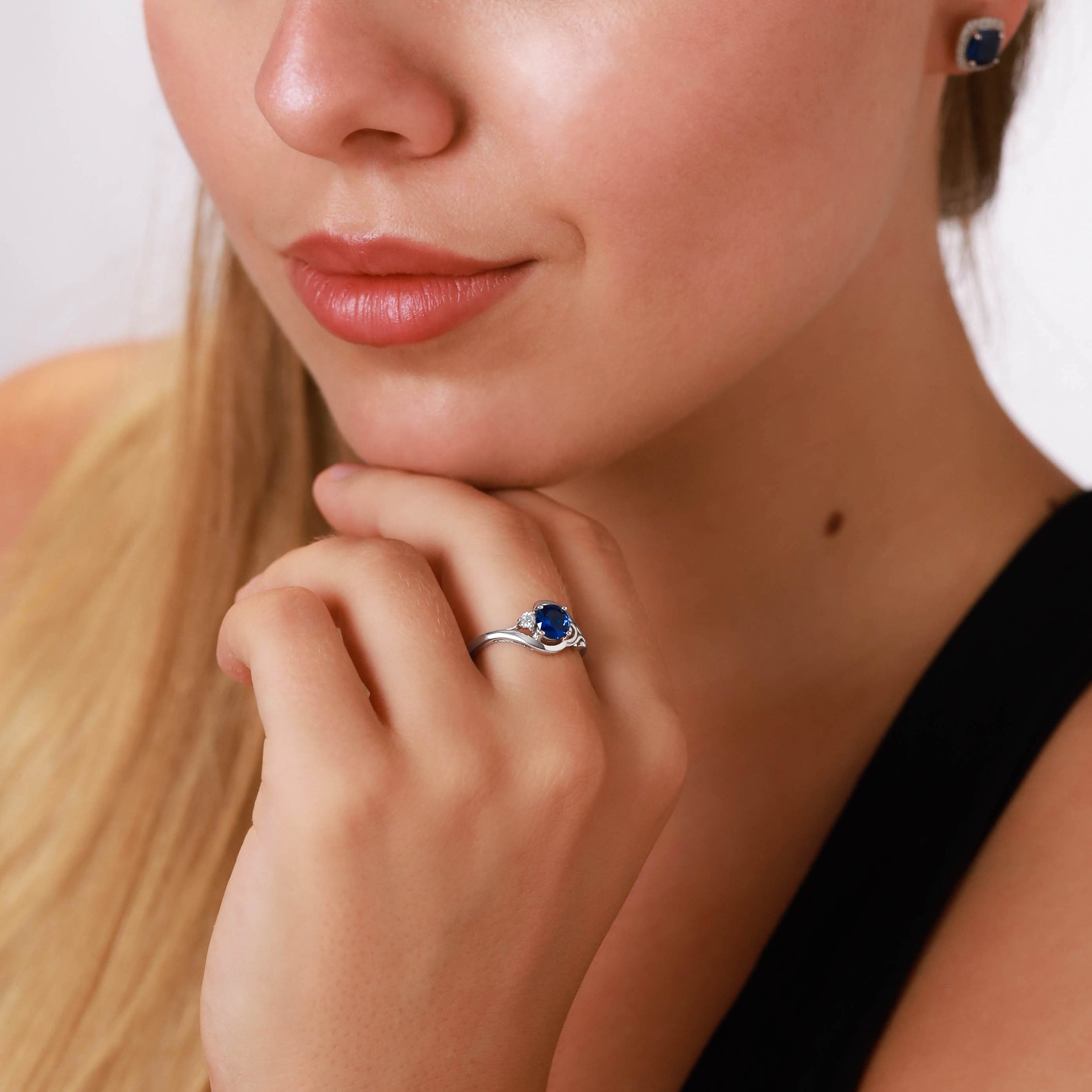 Created Sapphire Blue and White Cubic Zirconia Gold Plated 925 Sterling Silver Engagement Ring - Silvershake-store