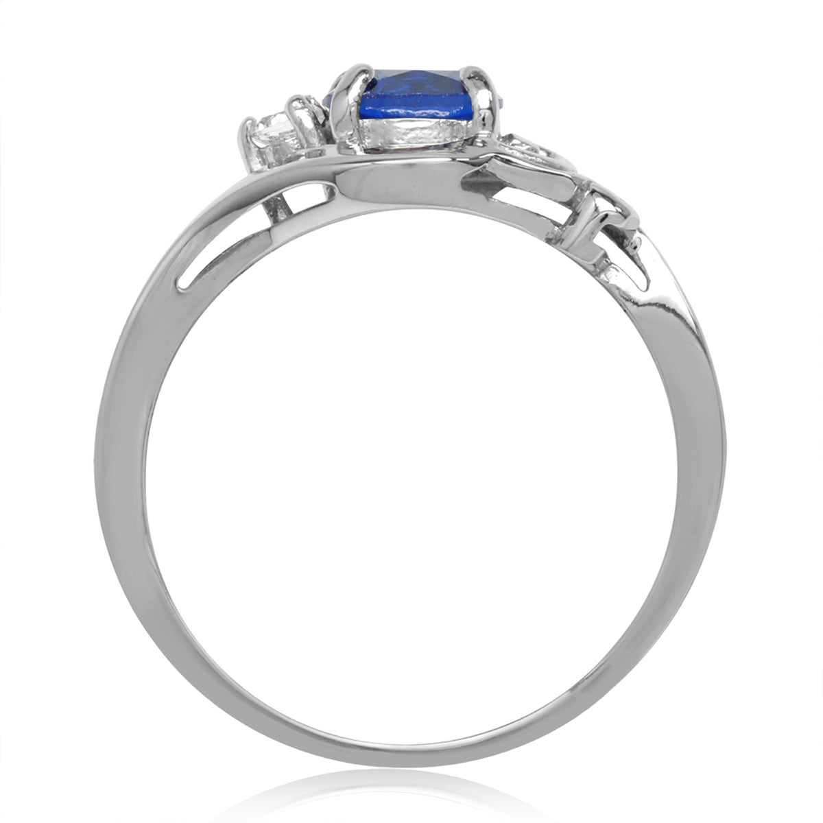 Created Sapphire Blue and White Cubic Zirconia Gold Plated 925 Sterling Silver Engagement Ring - Silvershake-store