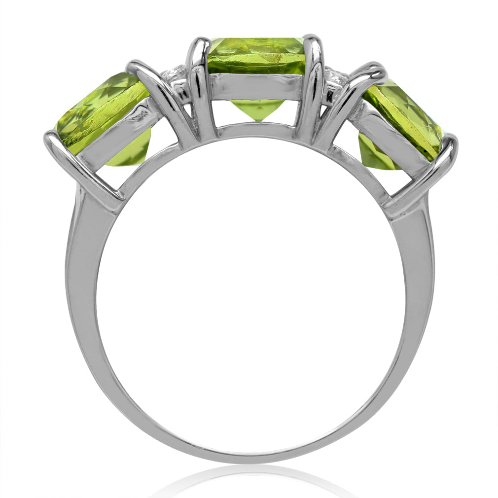 4.89ct. 3 Stone Natural Cushion Shape Peridot White Gold Plated 925 Sterling Silver Ring - Silvershake-store