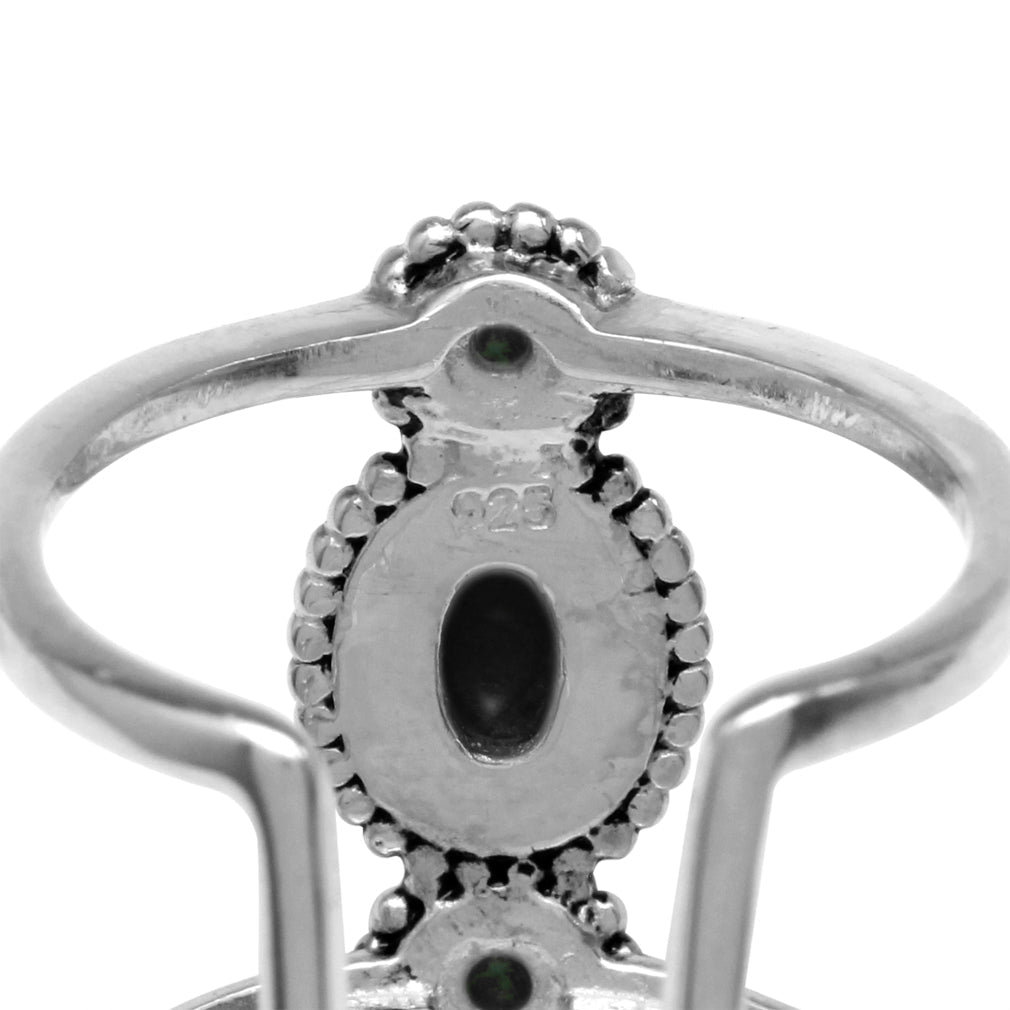 Created Black Onyx and Green Turquoise 925 Sterling Silver Balinese Style Cuff Ring - Silvershake-store
