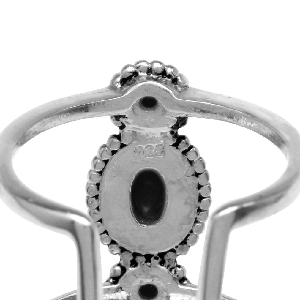 3 Stone Created Black Onyx 925 Sterling Silver Balinese Style Cuff Ring - Silvershake-store