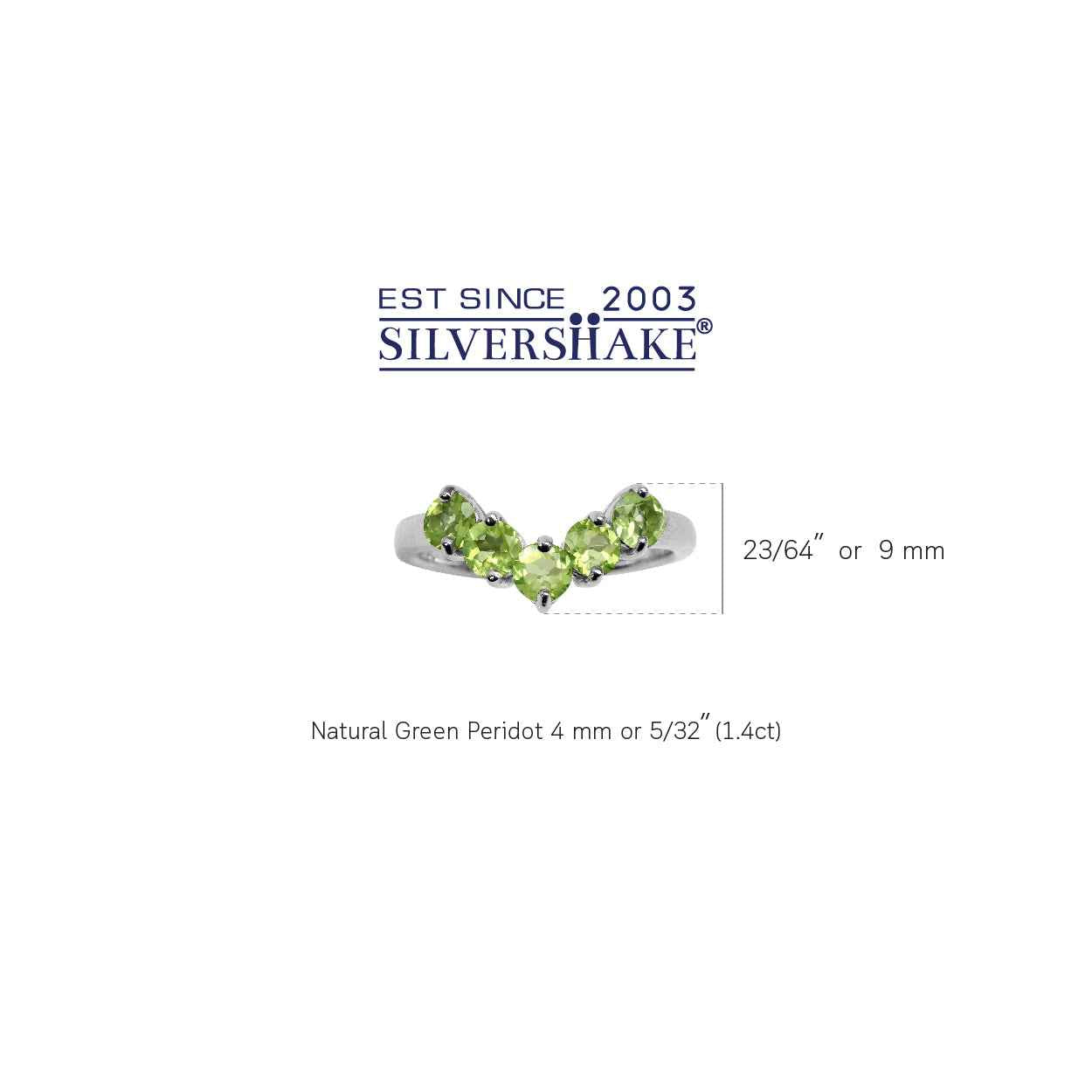 1.4ct. 5 Stone Natural Peridot V Shape White Gold Plated 925 Sterling Silver Ring