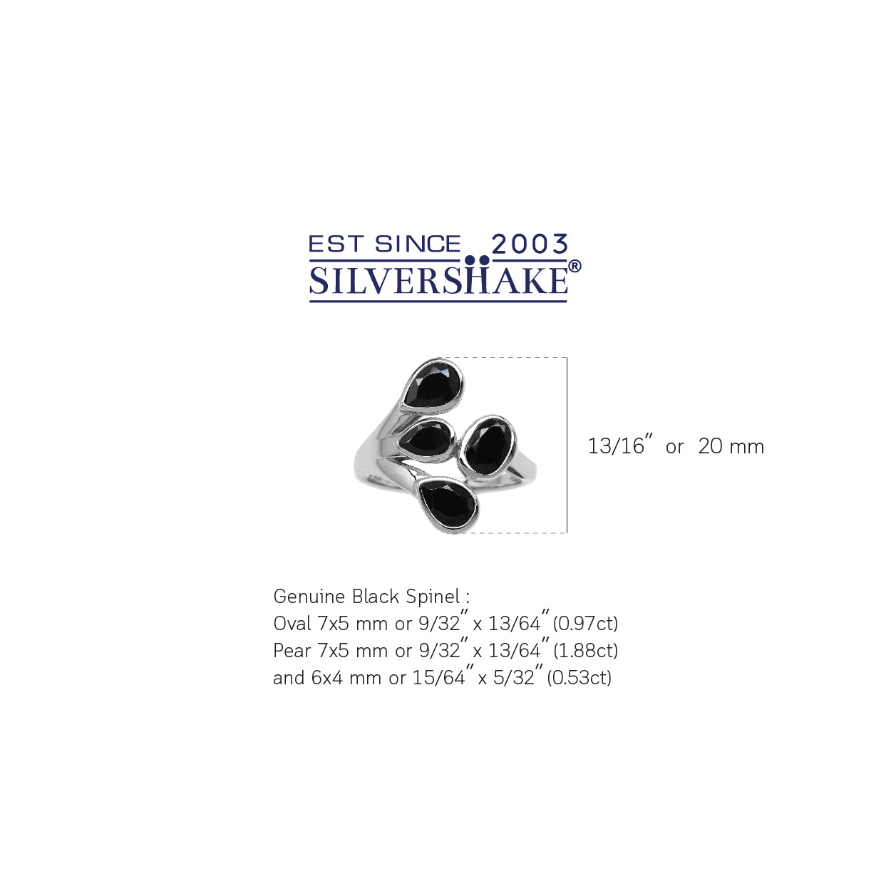 3.38ct. Natural Black Spinel White Gold Plated 925 Sterling Silver Cluster Ring - Silvershake-store