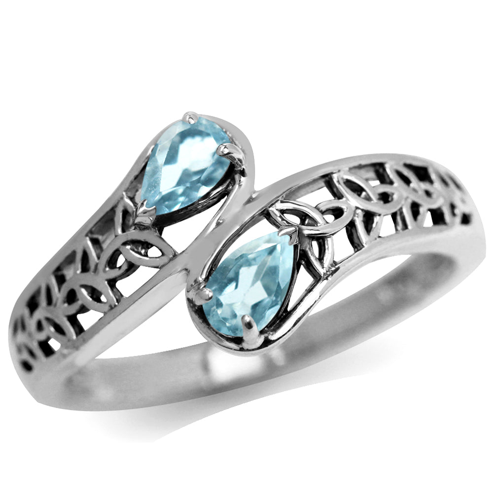 Genuine Blue Topaz 925 Sterling Silver Filigree Triquetra Celtic Knot Bypass Ring December Gemstone Birthstone Jewelry for Women - Silvershake-store