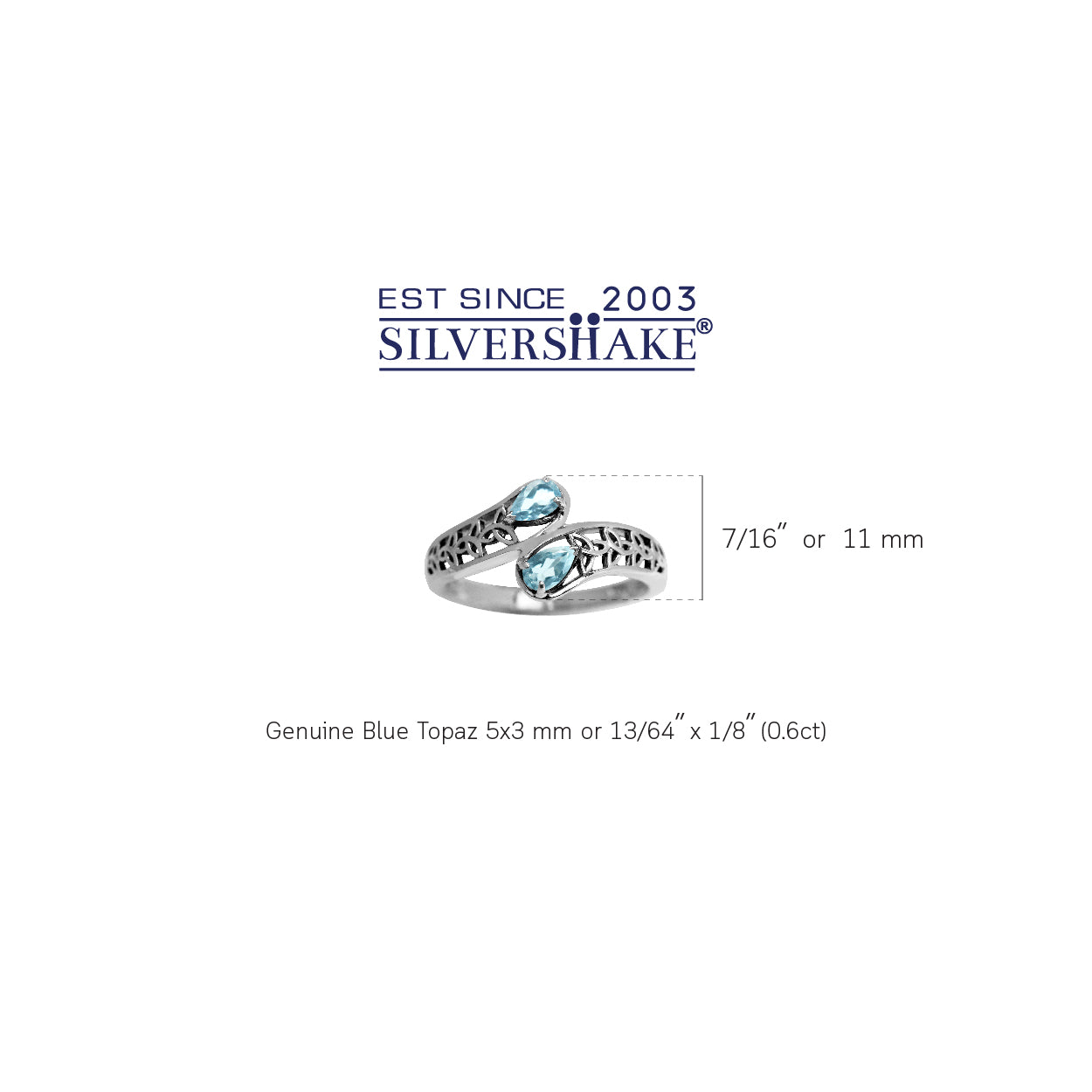 Genuine Blue Topaz 925 Sterling Silver Filigree Triquetra Celtic Knot Bypass Ring December Gemstone Birthstone Jewelry for Women - Silvershake-store