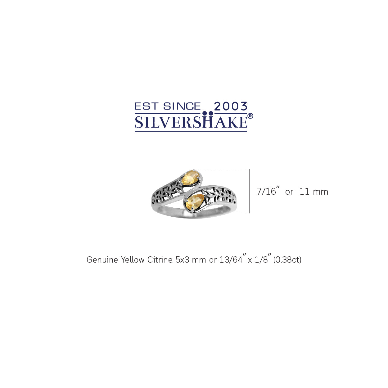 Natural Citrine 925 Sterling Silver Filigree Triquetra Celtic Knot Bypass Ring - Silvershake-store