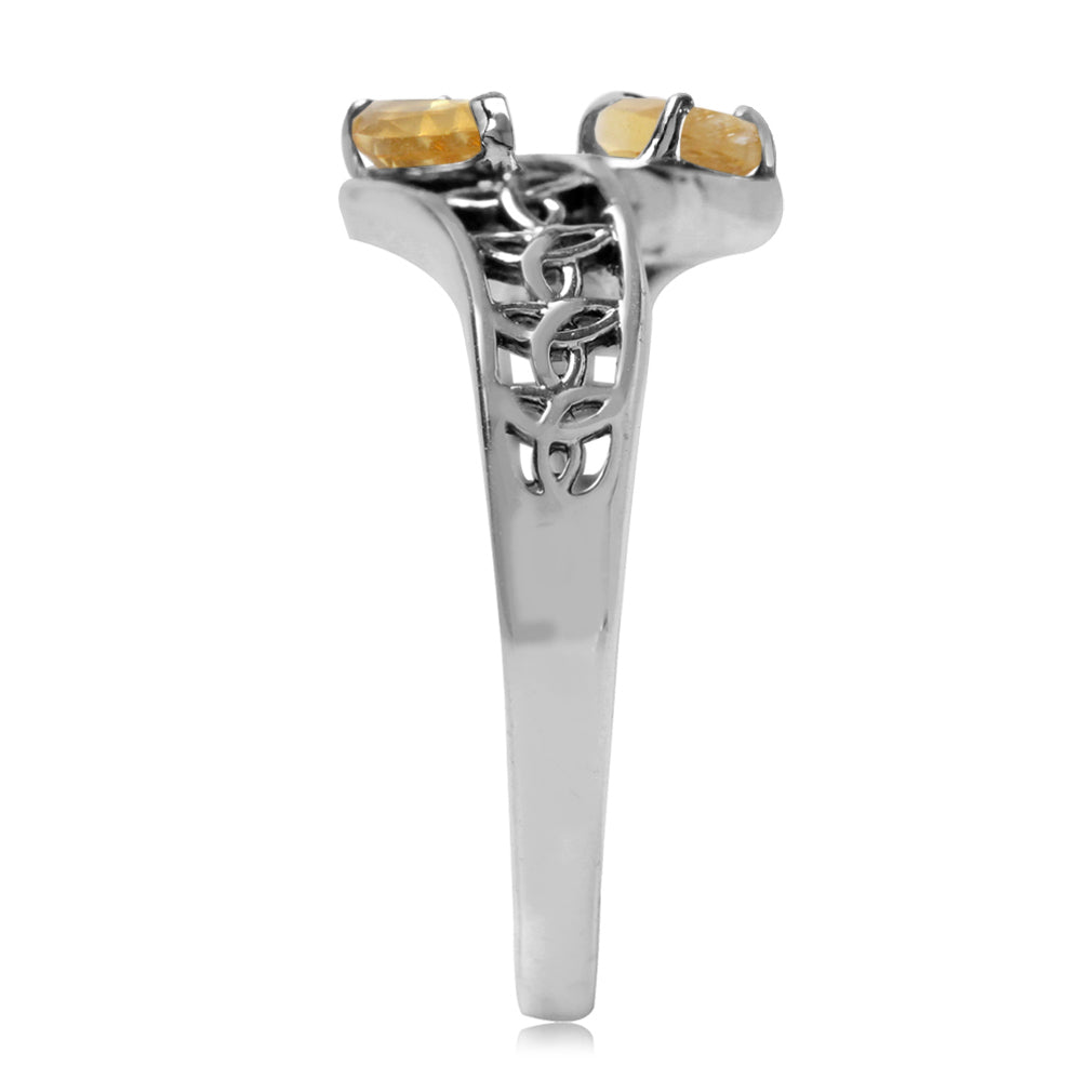Natural Citrine 925 Sterling Silver Filigree Triquetra Celtic Knot Bypass Ring - Silvershake-store