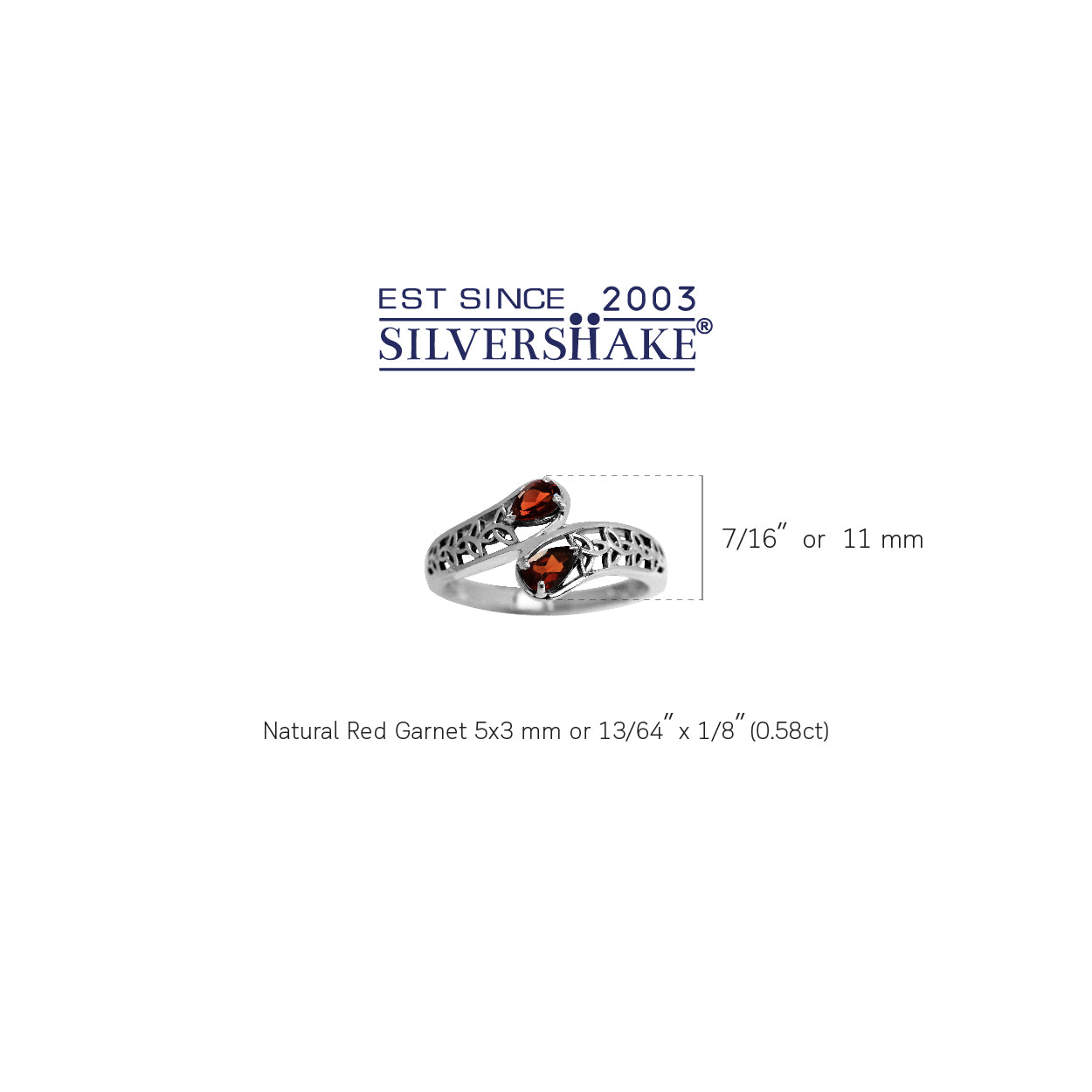 Natural Red Garnet 925 Sterling Silver Filigree Triquetra Celtic Knot Bypass Ring January Gemstone Birthstone Jewelry for Women - Silvershake-store