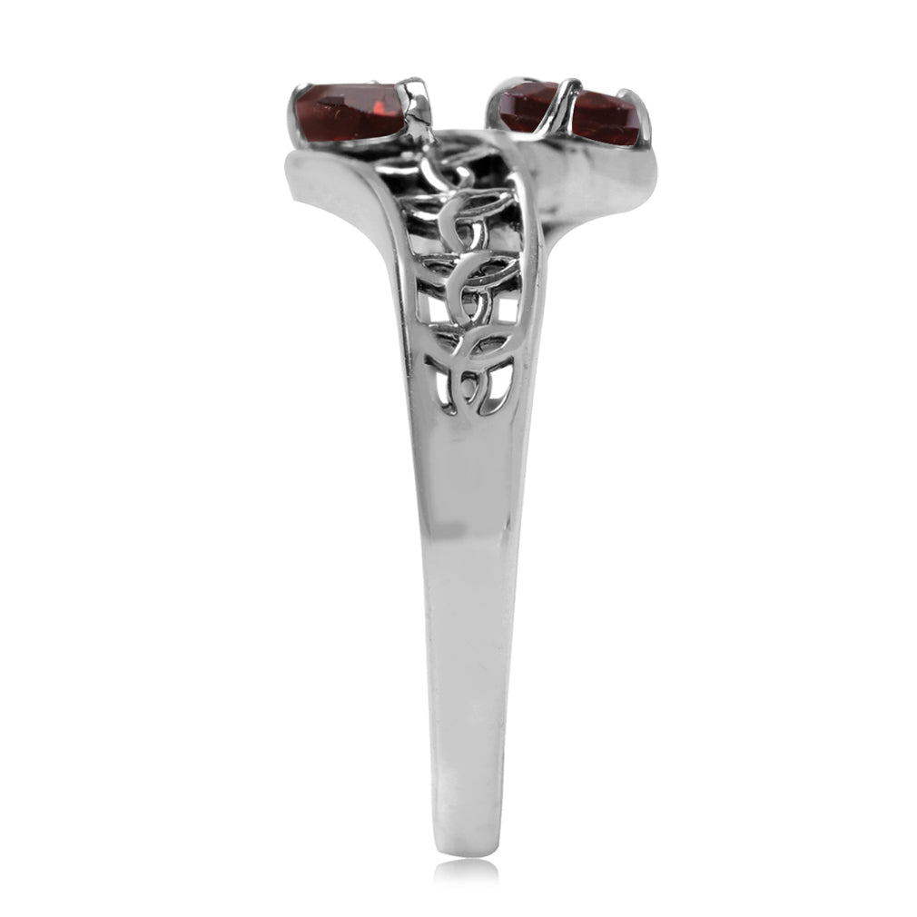 Natural Red Garnet 925 Sterling Silver Filigree Triquetra Celtic Knot Bypass Ring January Gemstone Birthstone Jewelry for Women - Silvershake-store