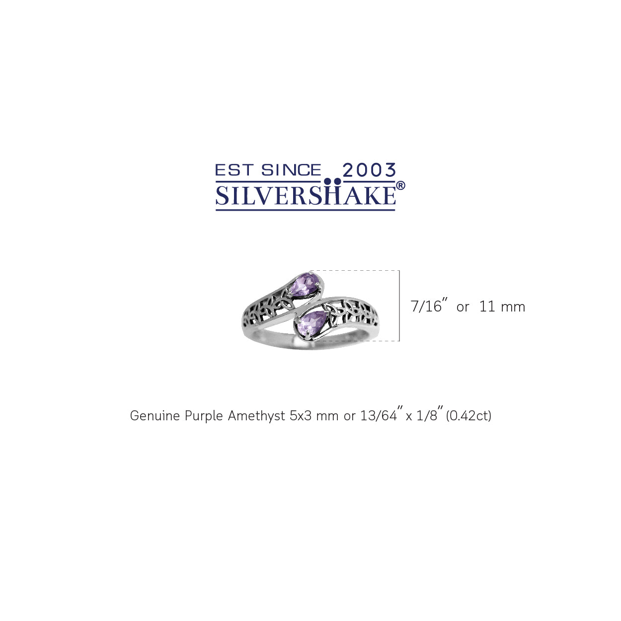 Natural Amethyst 925 Sterling Silver Filigree Triquetra Celtic Knot Bypass Ring - Silvershake-store