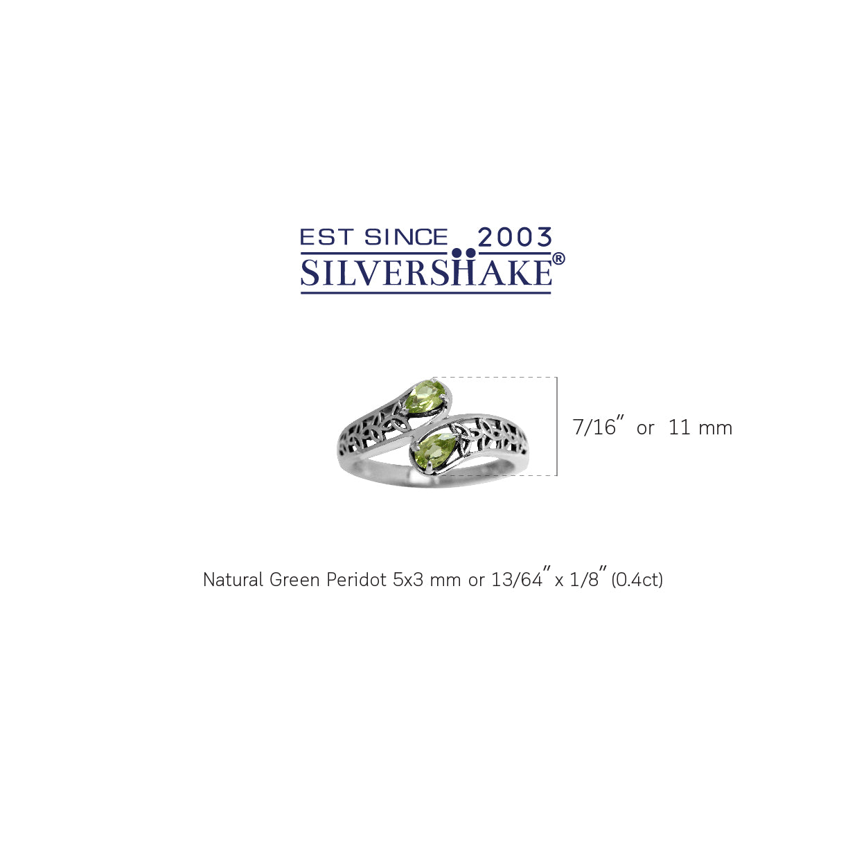 Natural Green Peridot 925 Sterling Silver Filigree Triquetra Celtic Knot Bypass Ring August Gemstone Birthstone Jewelry for Women - Silvershake-store