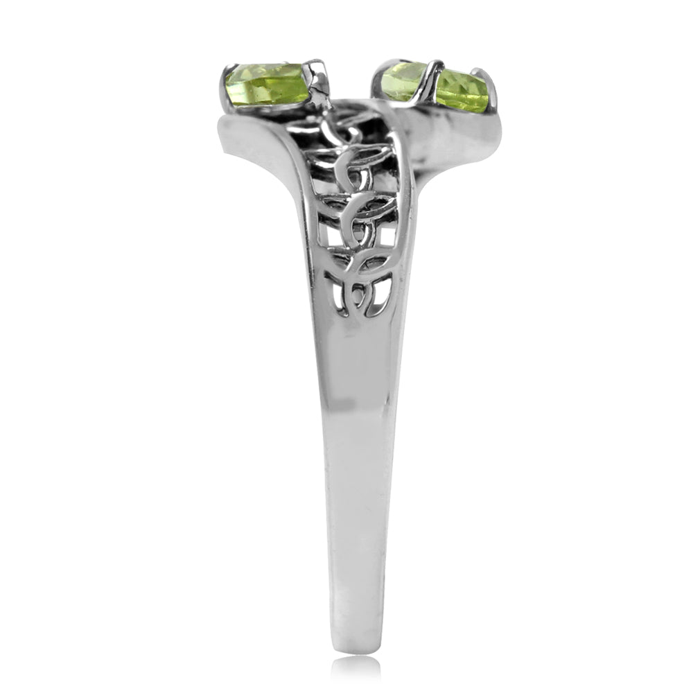 Natural Green Peridot 925 Sterling Silver Filigree Triquetra Celtic Knot Bypass Ring August Gemstone Birthstone Jewelry for Women - Silvershake-store