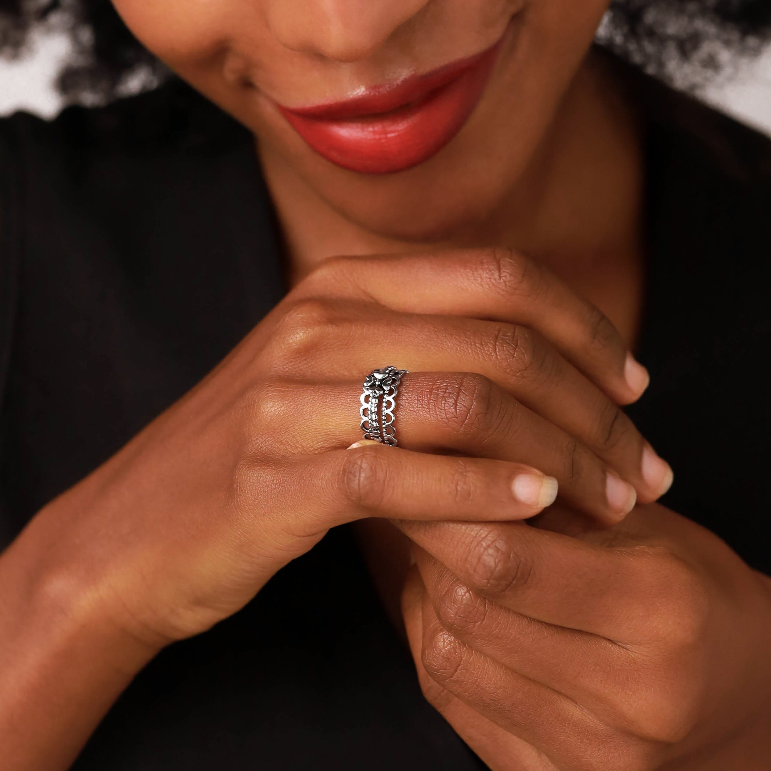 3 Piece Set 925 Sterling Silver Bead Ball Four Leaf Clover Eternity Band Stack Stackable Ring - Silvershake-store