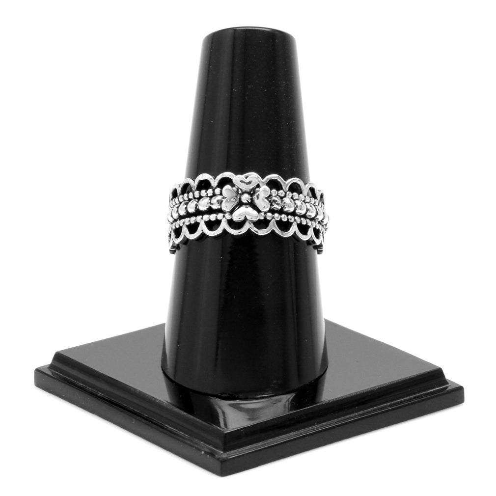 3 Piece Set 925 Sterling Silver Bead Ball Four Leaf Clover Eternity Band Stack Stackable Ring - Silvershake-store