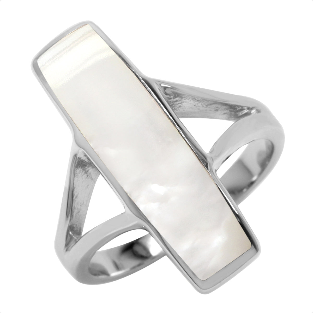 Long Mother of Pearl Shell Inlay White Gold Plated 925 Sterling Silver Modern Style Ring Jewelry for Women - Silvershake-store