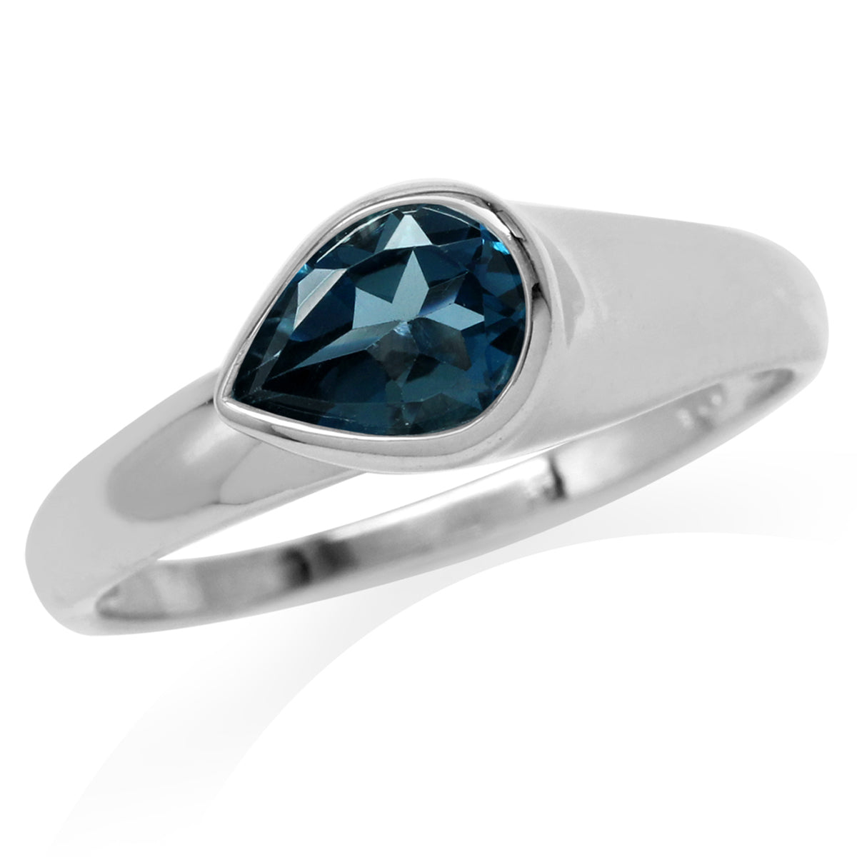 1.28ct. Genuine Pear Shape London Blue Topaz White Gold Plated 925 Sterling Silver Modern Style Ring silvershake