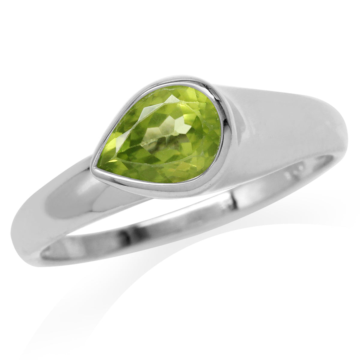Natural Pear Shape Peridot White Gold Plated 925 Sterling Silver Modern Style Ring silvershake