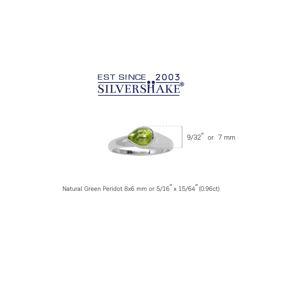 Natural Pear Shape Peridot White Gold Plated 925 Sterling Silver Modern Style Ring silvershake