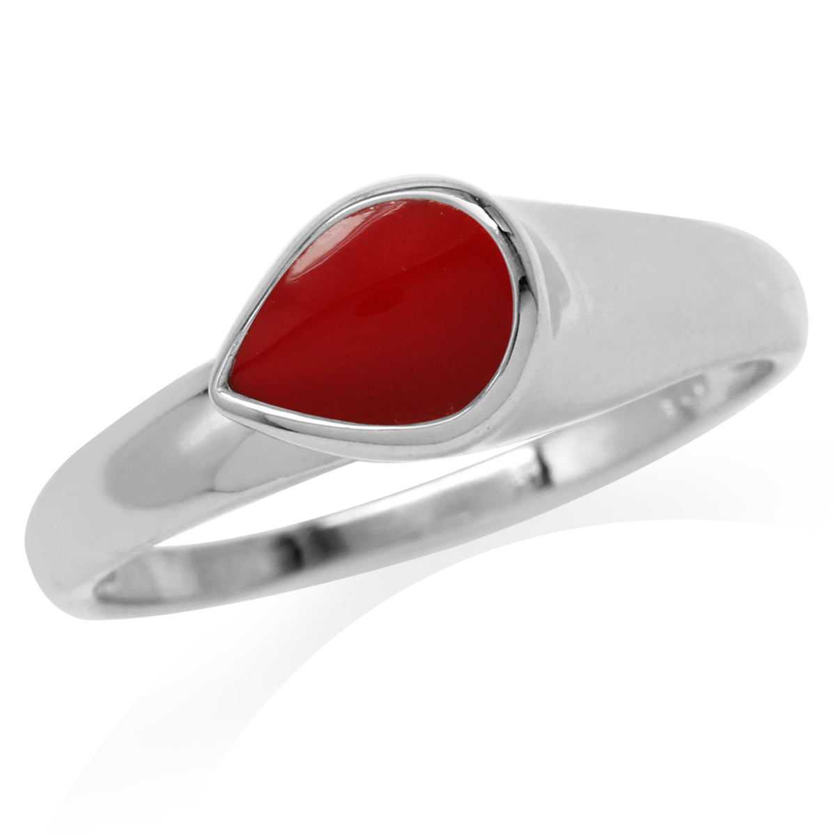 Pear Shape Created Red Coral White Gold Plated 925 Sterling Silver Modern Style Ring silvershake