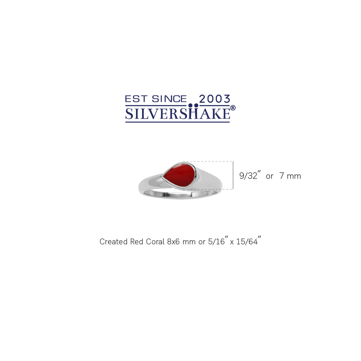 Pear Shape Created Red Coral White Gold Plated 925 Sterling Silver Modern Style Ring silvershake