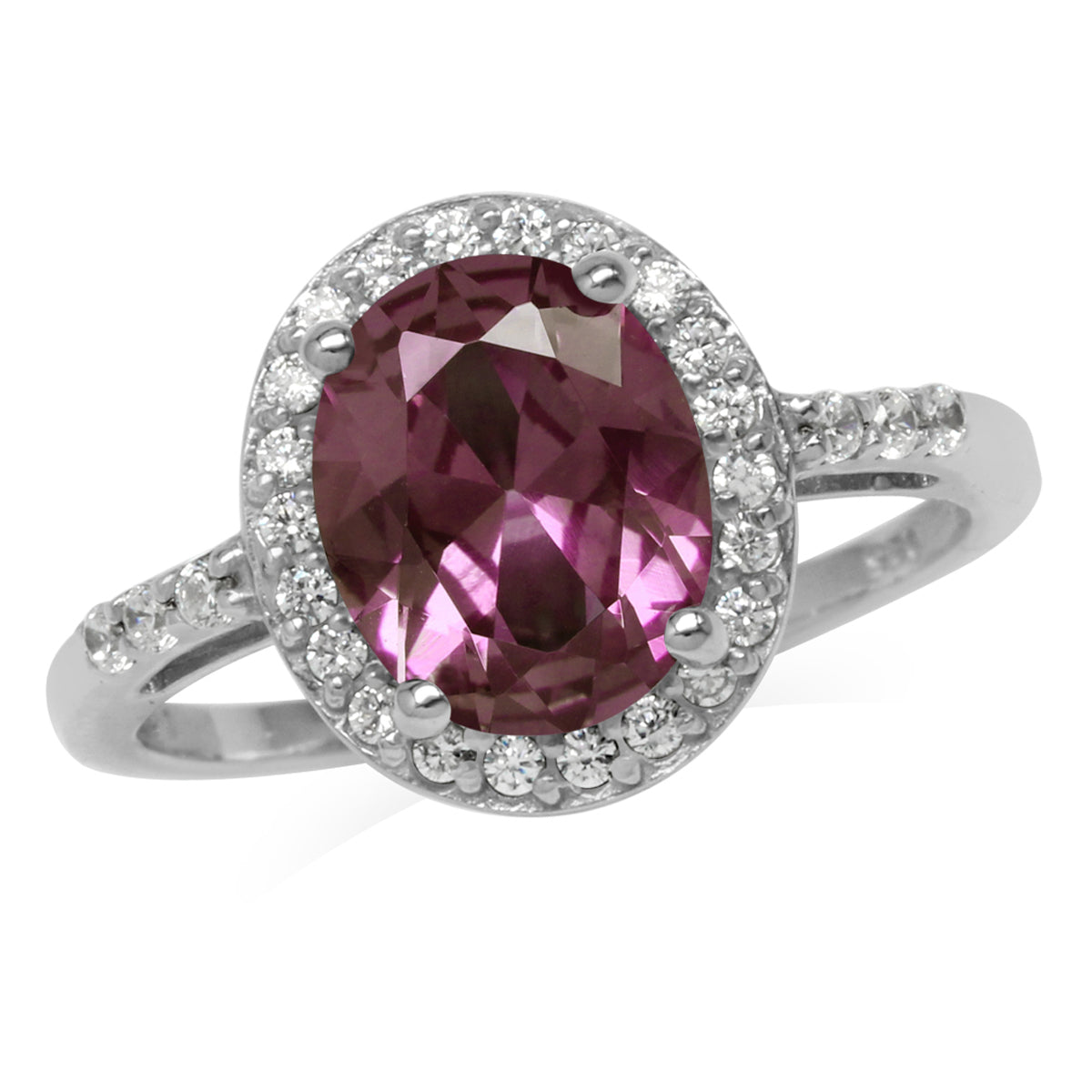 10x8MM Oval Shape Simulated Color Change Alexandrite 925 Sterling Silver Halo Engagement Ring