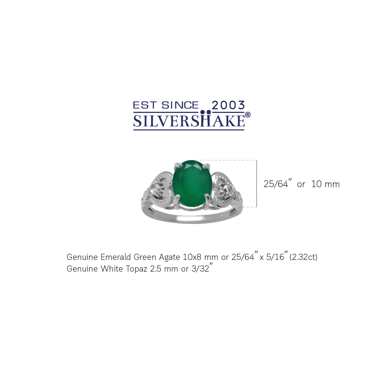 2.32ct. Natural Emerald Green Agate and White Topaz 925 Sterling Silver Heart Victorian Style Ring - Silvershake-store