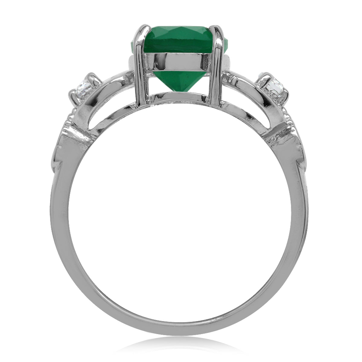 2.32ct. Natural Emerald Green Agate and White Topaz 925 Sterling Silver Heart Victorian Style Ring - Silvershake-store