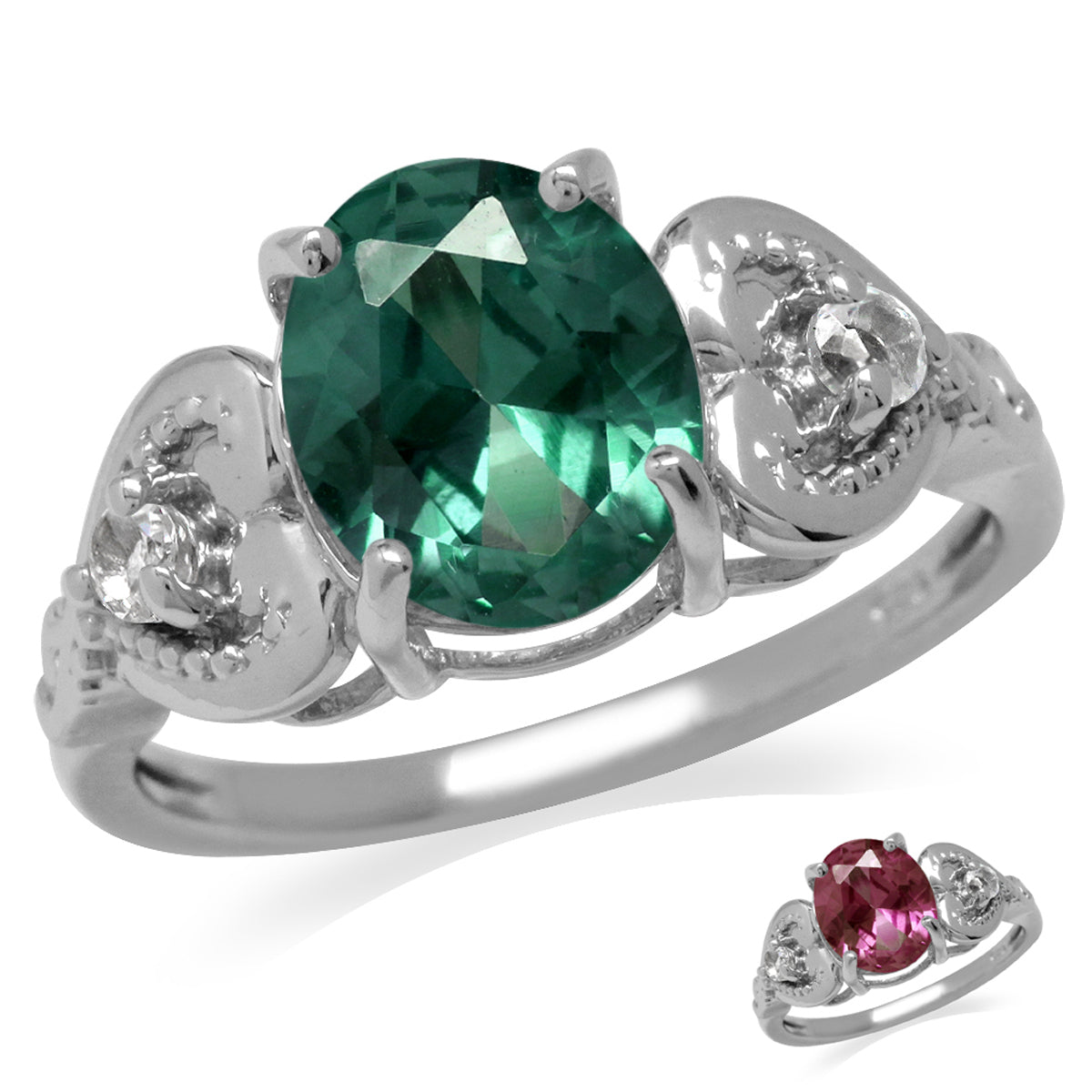 Simulated Color Change Alexandrite White Gold Plated 925 Sterling Silver Heart Victorian Style Ring silvershake