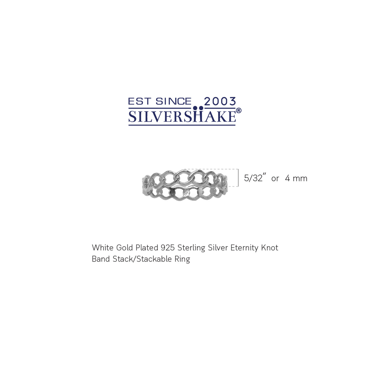 White Gold Plated 925 Sterling Silver Eternity Knot Band Stack/Stackable Ring silvershake