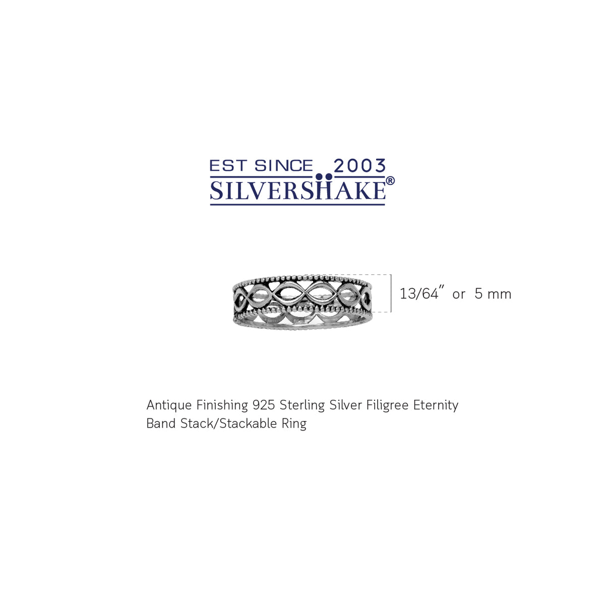 Antique Finishing 925 Sterling Silver Filigree Eternity Band Stack/Stackable Ring silvershake