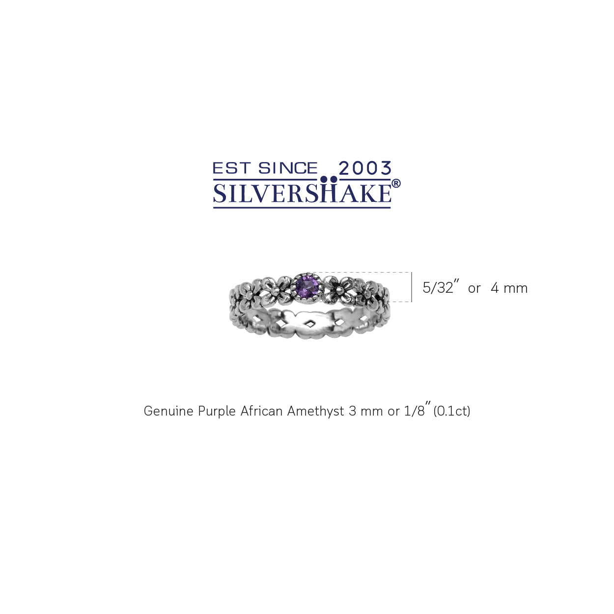 Petite Natural African Amethyst 925 Sterling Silver Flower Stack Stackable Eternity Ring - Silvershake-store