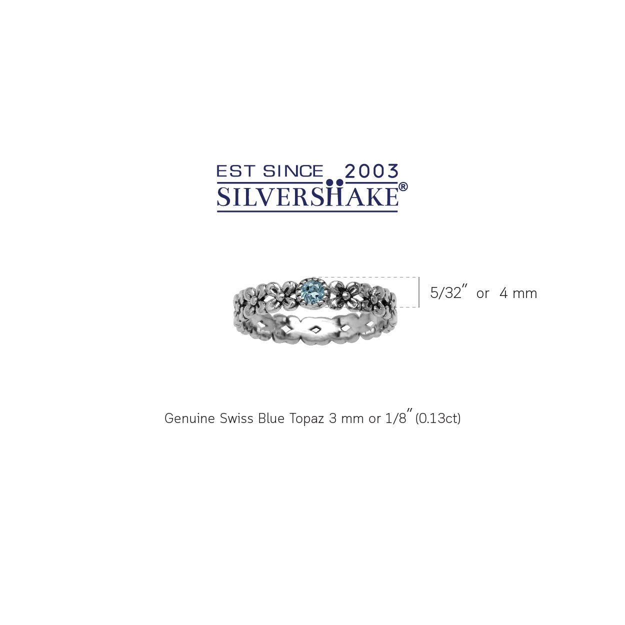 Petite Genuine Swiss Blue Topaz 925 Sterling Silver Flower Stack Stackable Eternity Ring - Silvershake-store