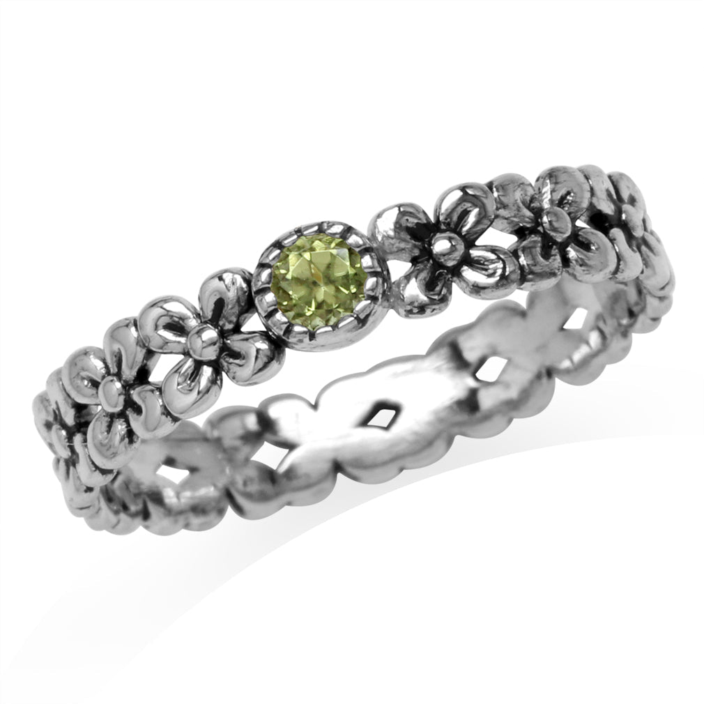 Petite Natural Peridot 925 Sterling Silver Flower Stack Stackable Eternity Ring - Silvershake-store