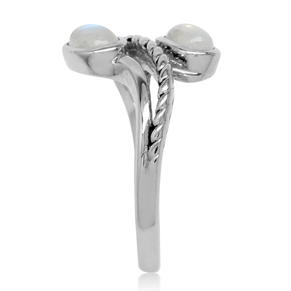 Natural Oval Shape Moonstone 925 Sterling Silver Rope Bypass Ring - Silvershake-store