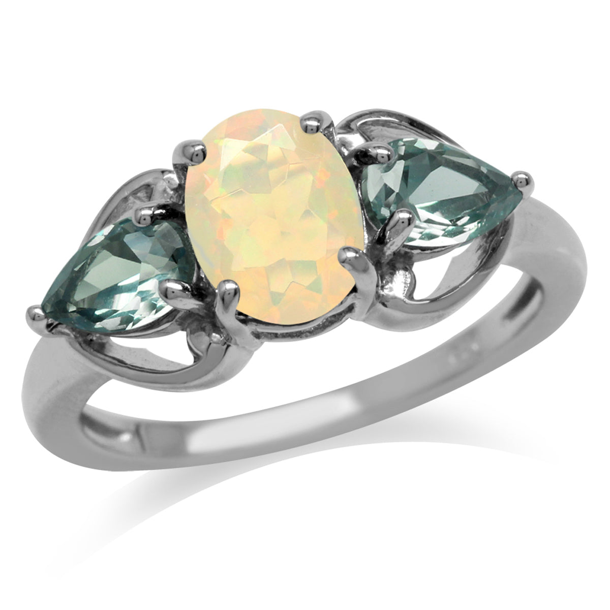 Genuine Opal & Simulated Color Change Alexandrite White Gold Plated 925 Sterling Silver Classic Ring silvershake