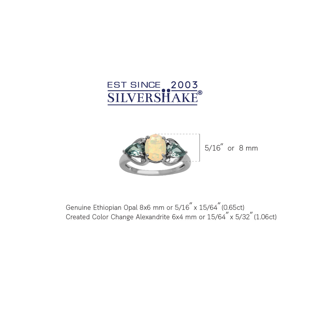 Genuine Opal & Simulated Color Change Alexandrite White Gold Plated 925 Sterling Silver Classic Ring silvershake